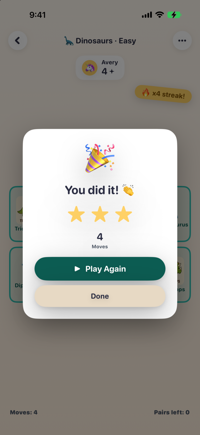 The celebration screen after winning a game